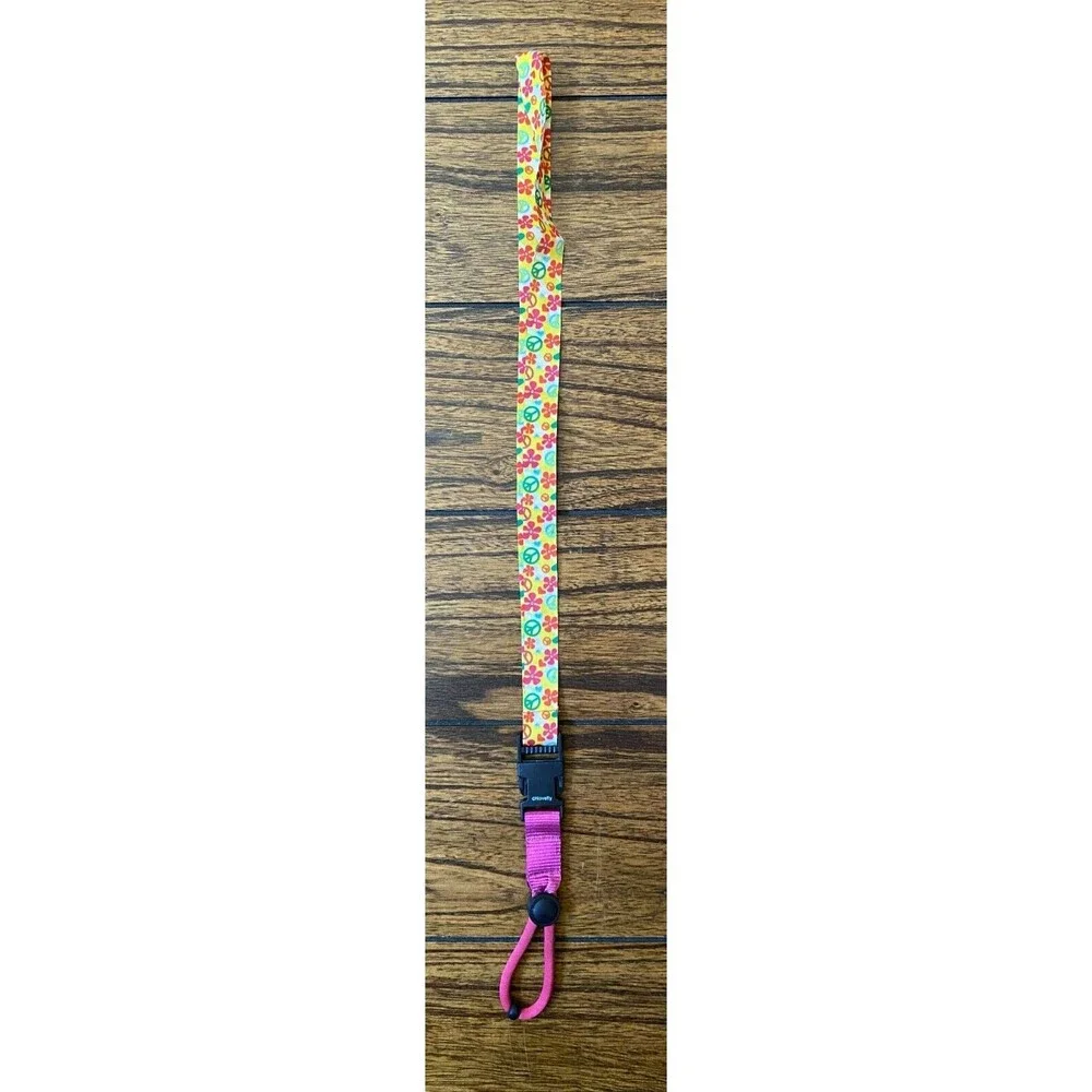 Peace Symbol & Flower Water Bottle Lanyard – Bright Retro Print